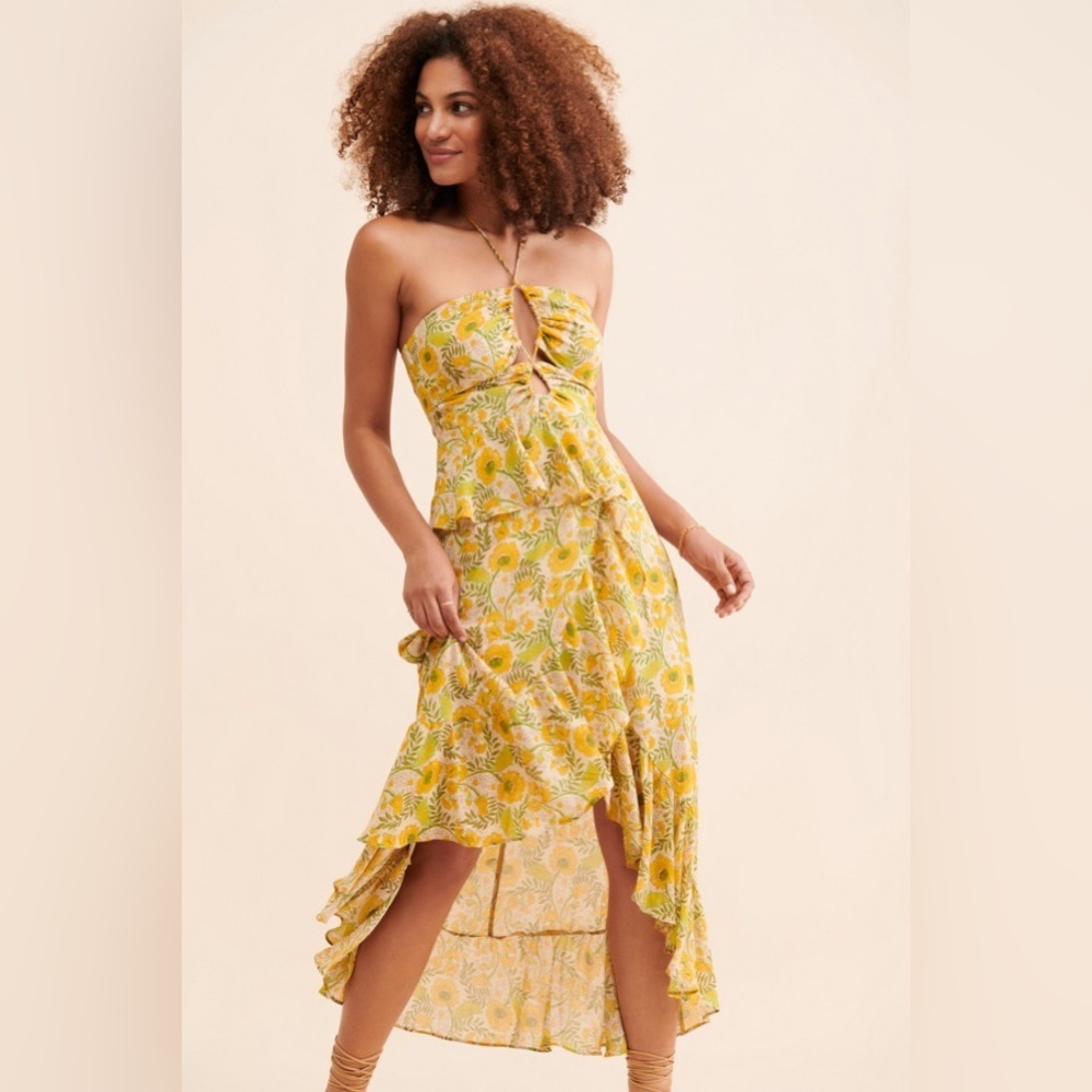 ASTR Vivee High Low Midi Dress in Yellow Floral Size Small NWT - Picture 2 of 10